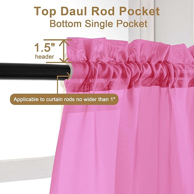 Chyhomenyc Hot Pink Sheer Curtains 72 Inch Length 2 Panels, Light Filtering Soft Airy Rod Pocket Voile Window Curtain Drapes for French Door Bedroom Living Room, Each 42Wx72L