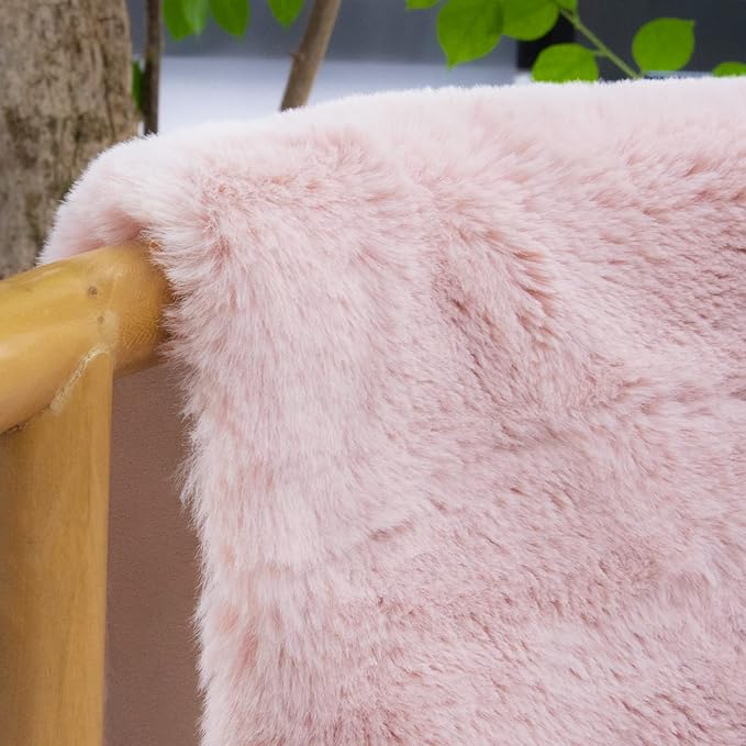 ORINOVA Pink Fluffy Washable Faux Rabbit Fuzzy Fur Area Rugs for Bedroom Large Furry Rugs for Living Room 2x10 Runner Nursery Rug Home Décor