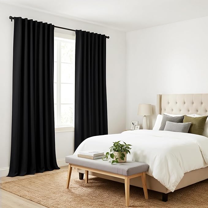 PONY DANCE Black Curtains 84 inch Long 2 Panels Burg for Bedroom - Back Tab & Rod Pocket Thermal Insulated Curtains Room Darkening Drapes for Living Room, 2 Panels, 52 x 84 Inch, Black