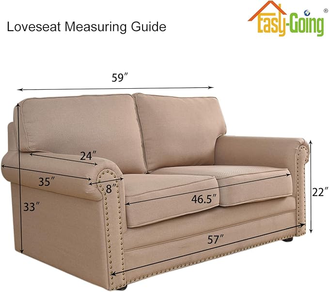 Easy-Going Stretch Loveseat Slipcover 1-Piece Sofa Cover Furniture Protector Couch Soft with Elastic Bottom for Kids Polyester Spandex Jacquard Fabric Small Checks (Loveseat, Natural)