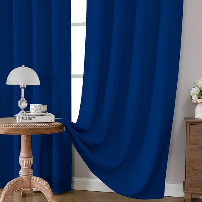 CUCRAF Royal Blue Blackout Curtains 72 inch Length 2 Panels Set, Rod Pocket Room Darkening Drapes for Bedroom Living Room, Insulated Thermal Light Blocking Window Curtain (W52 x L72 Inch)