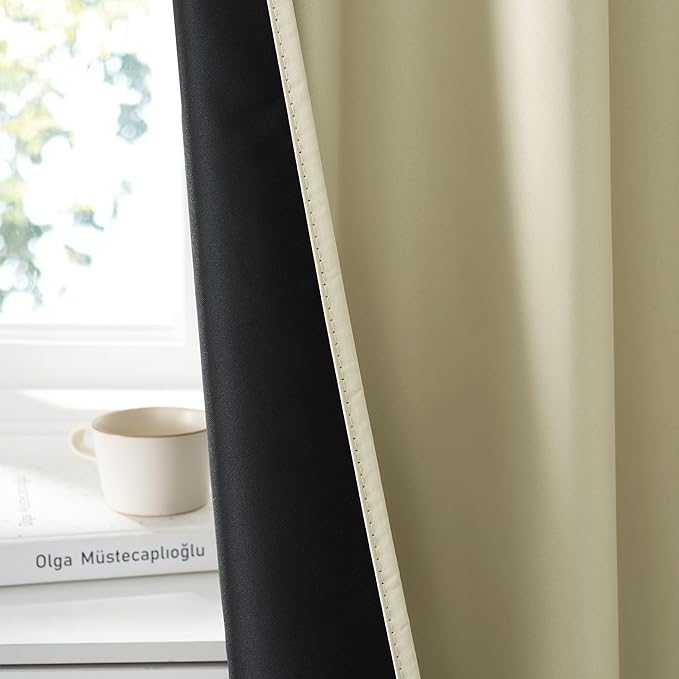 RYB HOME 100% Blackout Short Curtains for Small Window, Thermal Insulated Total Room Darkening Noise Reducing Curtains for Kitchen Bathroom Basement, 52 inches Wide by 36 inches Long, Beige