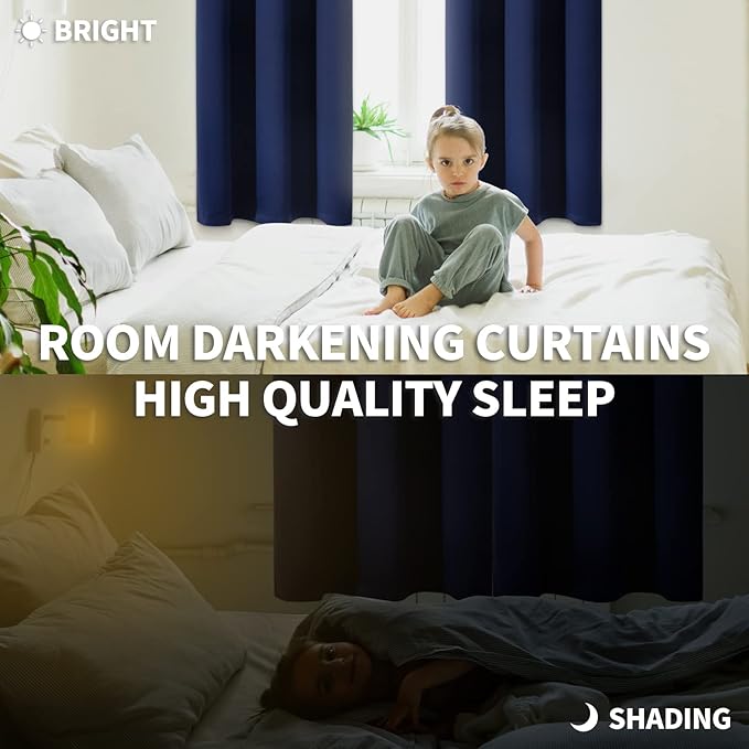 BGment Blackout Curtains for Bedroom - Grommet Thermal Insulated Room Darkening Curtains for Living Room, Set of 2 Panels, Each 46 x 54 Inch, Navy Blue