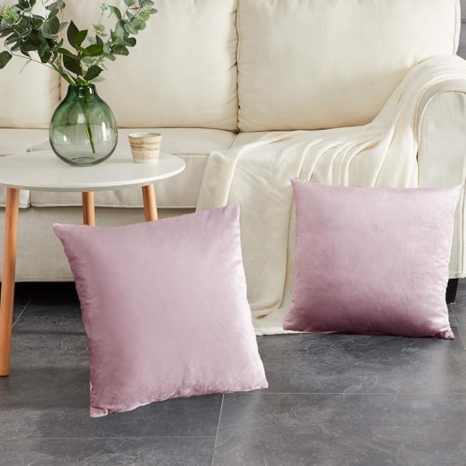 GIGIZAZA Decorative Throw Pillow Covers 16x16,Set of 2 Sweet Lilac Square Couch Pillow Covers,Velvet Sofa Boho Cushion Pillows