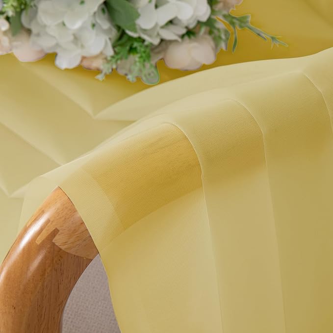Chyhomenyc Mustard Yellow Short Sheer Curtains 36 inch Length, Light Filtering Half Window Curtians for Kitchen, Elegant Small Curtain for Basement Bathroom Cabinet, 42Wx36L inches, 2 Panels
