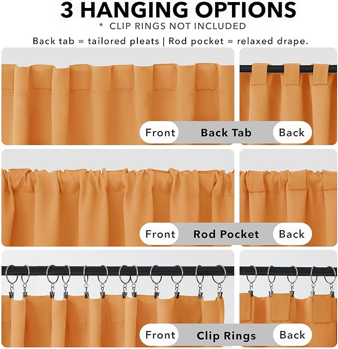 Deconovo Rod Pocket and Back Tab Blackout Curtains for Living Room Thermal Insulated Room Darkening Curtains 42Wx95L Inch Orange Flame 2 Panels