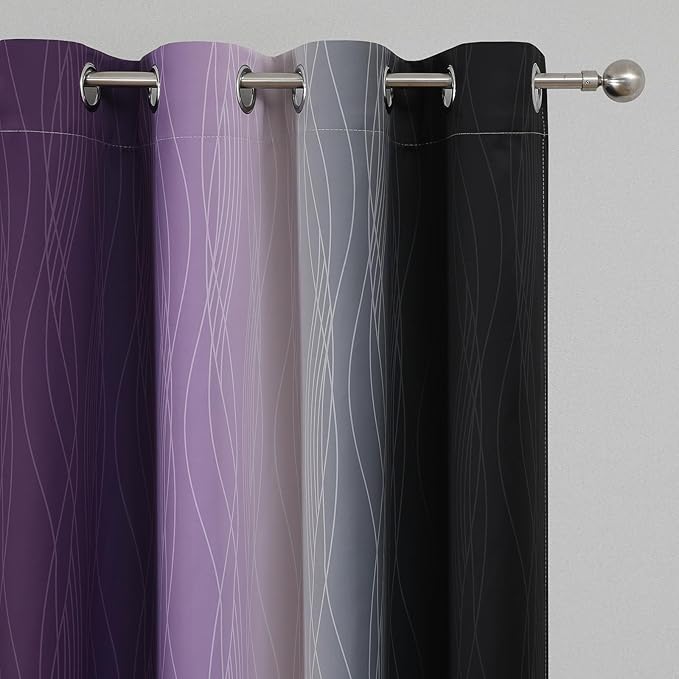 Estelar Textiler Purple and Black Ombre Blackout Curtains for Bedroom, Thermal Insulated Gradient Blackout Drapes, Full Room Darkening Energy Saving Curtains for Living Room, 52Wx84L, 2 Panels