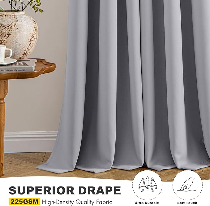 MIULEE Light Grey Blackout Curtains for Bedroom Living Room 63 Inches Long 2 Panels, Thermal Insulated Room Darkening Drapes Solid Grommet Noise Reduction Light Blocking Window Treatments 40x63 Inch