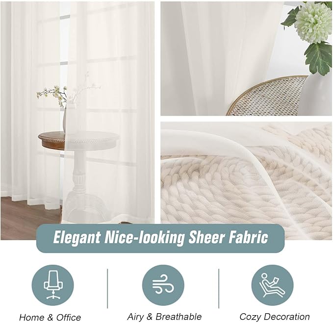 Ivory Sheer Curtains for Window 96 Inches Long 2 Panels Set, Soft Airy Light Filtering Voile Sheer Curtains for Living Room Bedroom, Dual Rod Pocket Elegant Window Drapes, 2x42Wx96L Inches