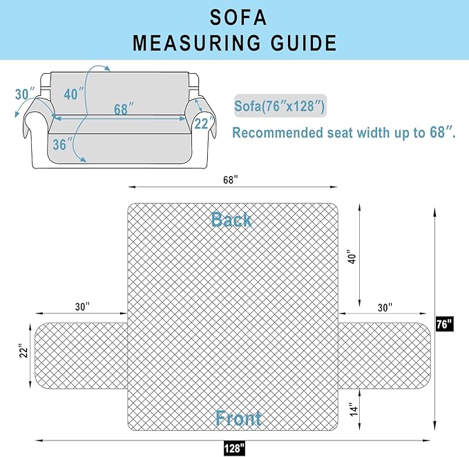 Reversible Couch Cover for 3 Cushion Couch for Pet Friednly Sofa Cover for Dogs Water Resistant Furniture Protector Washable with Elastic Straps(Sofa,Dark Grey/Light Grey)