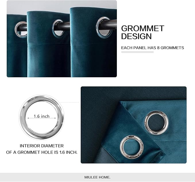 MIULEE Blue Velvet Curtains 96 Inch Length Length Blackout Curtains Thermal Insulated Soundproof Room Darkening Grommet Drape Black Out for Living Room Bedroom 52 x 96 Inch Length 2 Pcs Peacock Blue