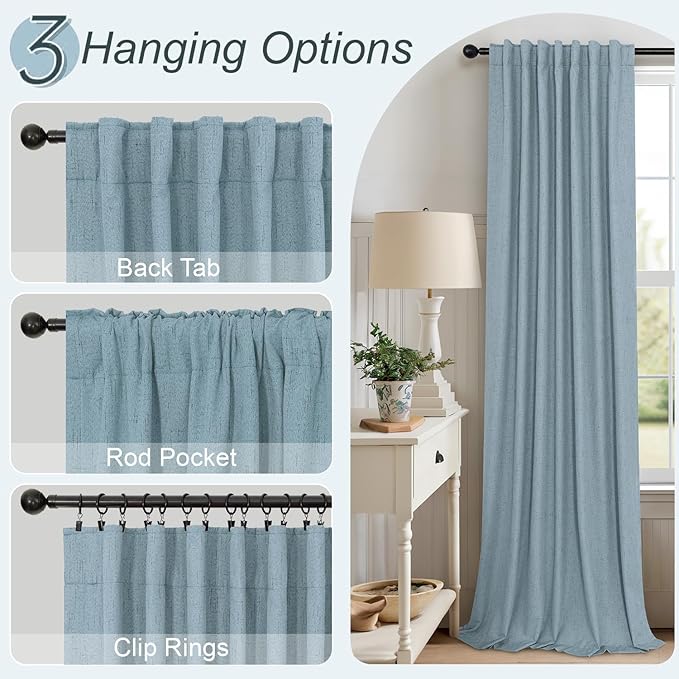 Dusty Blue Blackout Curtains for Nursery 54 Inch Length 2 Panel Chic Linen Look Short Thick Privacy Lightweight Grey Blue Light Blocking Room Darkening Curtain for Kids Bedroom Back Tab Pocket 54 Long