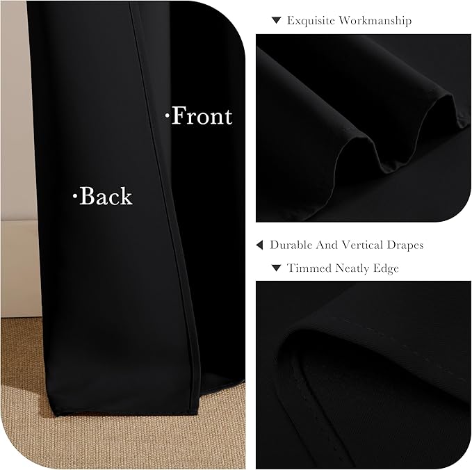 PONY DANCE Black Curtain Panels - 42 Wide by 90 Long, Black Room Darkening Floor Length Window Curtains for Living Room/Bedroom with Back Tab Slot Top Home Decor Draperies, 2 PCs