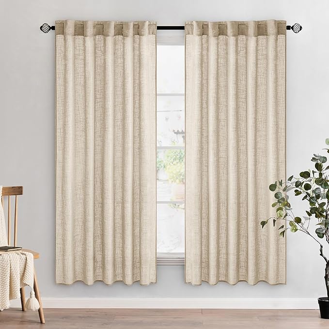MIULEE Light Taupe Linen Curtains 72 Inch Length 2 Panels for Bedroom Living Room, Soft Linen Textured Window Drapes Semi Sheer Light Filtering Back Tab Rod Pocket Farmhouse Modern Burlap Look Decor
