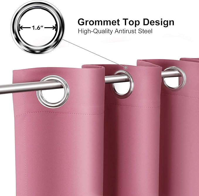 ChrisDowa Small Window Curtains 50 inches Long for Bedroom - Grommet Short Thermal Insulated Room Darkening Curtains for Kitchen (2 Panels, Pink, 29 x 50 Inch)