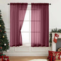 Burgundy Sheer Curtains 63 Inch Length 2 Panels, Voile Sheer Curtain for Christmas, Breathable Light Filtering Modern Window Treatments, Soft Fabric Dual Rod Pocket Panels, 2x42Wx63L Inches