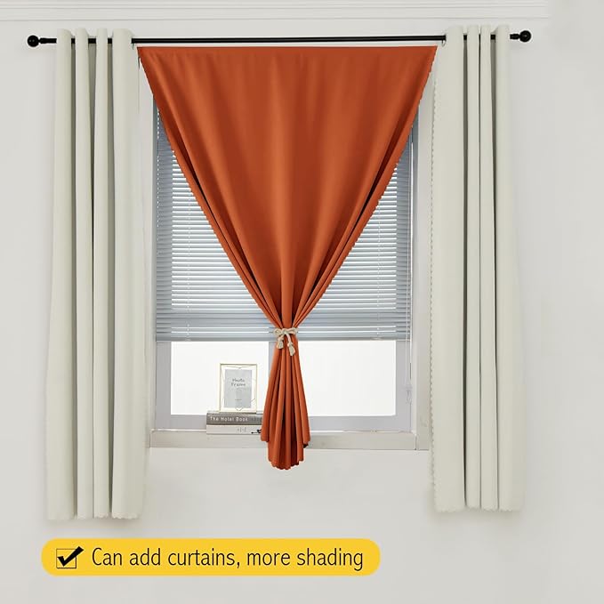 Self Adhesive Curtains Portable Blackout Curtain Simple and Easy to Install Bedroom Window Thermal Lnsulated Kitchen Room Darkening Black Small Drapes, 47" W X 96" L, Orange, 1 Panel