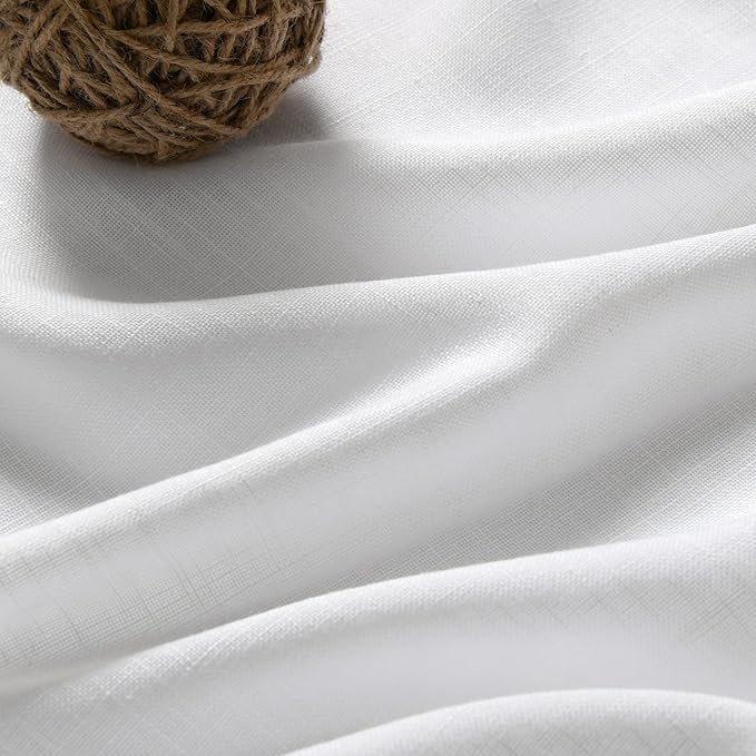 Nanspring White Linen Curtains 90 Inches Long for Bedroom Back Tab Light Filtering Privacy Sheer Curtain Modern Farmhouse Coastal Decor White Cotton Textured Gauze Curtain 2 Panel Set 70x90