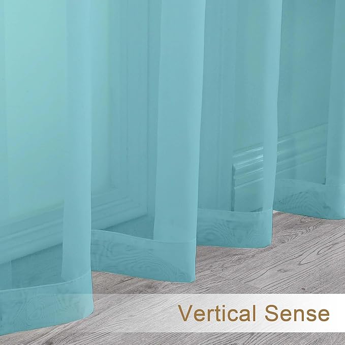 Chyhomenyc Sheer Curtains 108 Inch Length 2 Panels Set, Extra Long Light Filtering Solid Voile Window Drapes for Living Room Bedroom, 42Wx108L, 9FT Length, Set of 2, Aqua