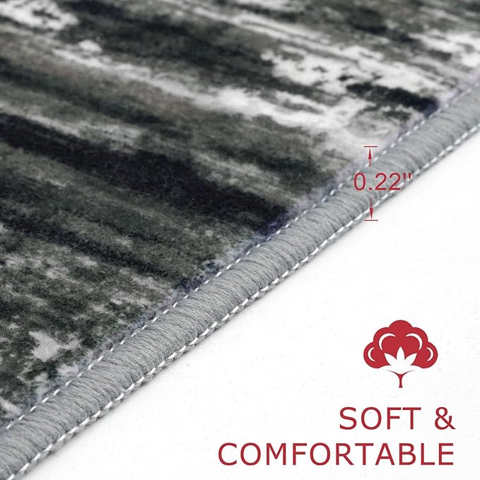 KOZYFLY Modern Abstract Runners for Hallways 2x12 Washable Rug Runner Non-Slip Soft Striped Kitchen Runner Rug, Black Grey Print Carpet Runner for Entryway Bathroom Laundry Room Foyer