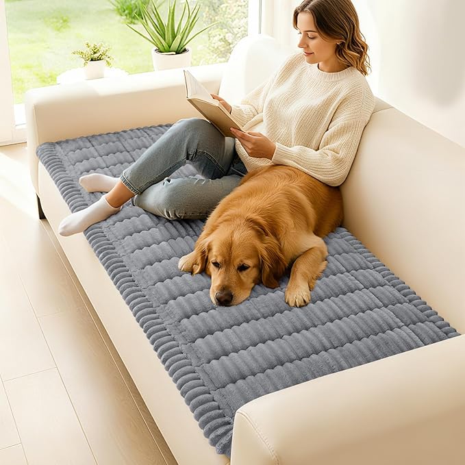 hyha Couch Covers for Dogs Washable, Non Slip Plush Dog Sofa Protectors, Fuzzy Pet Couch Covers for 3 Cushion Sofa Pet Friendly (Grey, 27.6" x 59")