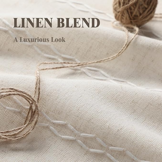 Boho 80% Blackout Curtains with Gray Liner 72 Inches Long 2 Panels Set, Beige Linen Blend Drapes with Tassels and Cotton Embroidered for Living Room Bedroom