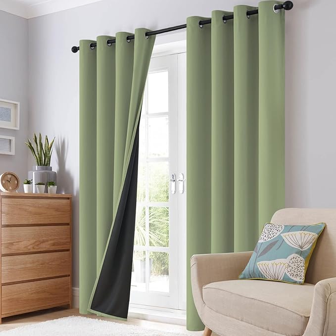 SimpleHome 100% Blackout Curtains for Bedroom,Thermal Insulated Sage Grommet Window Drapes Room Darkening Curtains for Living Room with Black Back,42 x 36 Inch,2 Panels