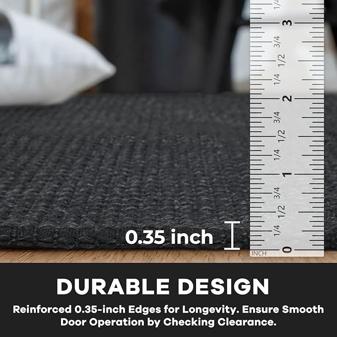 KOZYFLY Washable Area Rug 5x7 ft Rubber Backed Non Slip Rugs for Living Room Braided Cotton Bedroom Rug Woven Office Rugs Indoor Floor Carpets for Dining Bedroom Living Room, Black/Dark Grey
