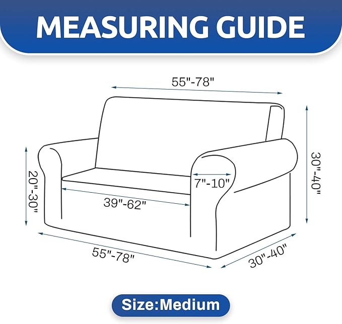 KEKUOU Stretch Loveseat Sofa Cover Slipcover,Couch Covers for 2 Cushion Couch Sofa (55"-78") Furniture Protector Sofa with Elastic Bottom for Kids,Dog. Jacquard Small Checked (Medium,Black)