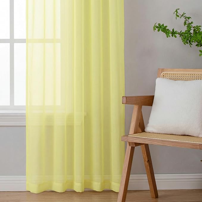 OWENIE Sheer Curtains 78 Inches Long 2 Panels Set for Bedroom Living Room, Soft Solid Light Filtering Sheer Curtain Rod Pocket Clear Drapes for Window Sliding Door, Light Yellow, 42" W x 78" L