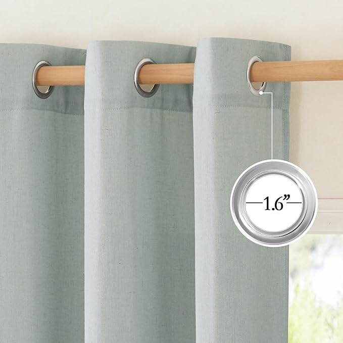 NICETOWN Linen 78 inch Curtains for Kitchen Window, Grommet Thick Flax Linen Sage Green Small Window Treatments Privacy Assured with Light Filtering for Cafe/Kids Room, W68 x L78, 2 Panels
