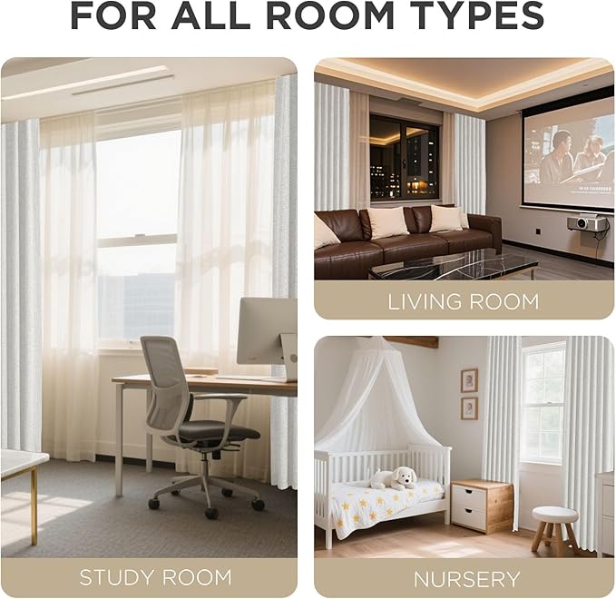 Joydeco Blackout Curtains for Bedroom - 100% Light Blocking 2 Panels Set White Drapes 37" W x 63" L, Thermal Insulated Room Darkening Curtains, Linen Textured for Living Room, Rod Pocket & Back Tabs