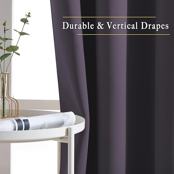 NICETOWN Insulated Curtains Blackout Draperies - Triple Weave Microfiber Home Thermal Insulated Solid Ring Top Blackout Curtains/Panels for Bedroom(Greyish Purple, Set of 2, 52 x 72 Inch)