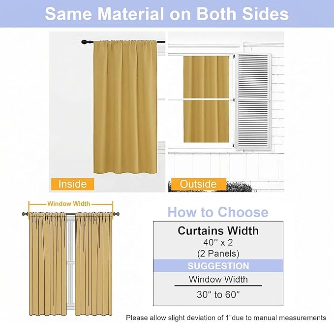 Simplebrand Ava Bright Gold Blackout Curtains for Bedroom 72 Inch Length 2 Panels Set, Privacy Thermal Insulated Rod Pocket Door Window Curtains for Patio French Door Front Door, W40 x L72 Inch