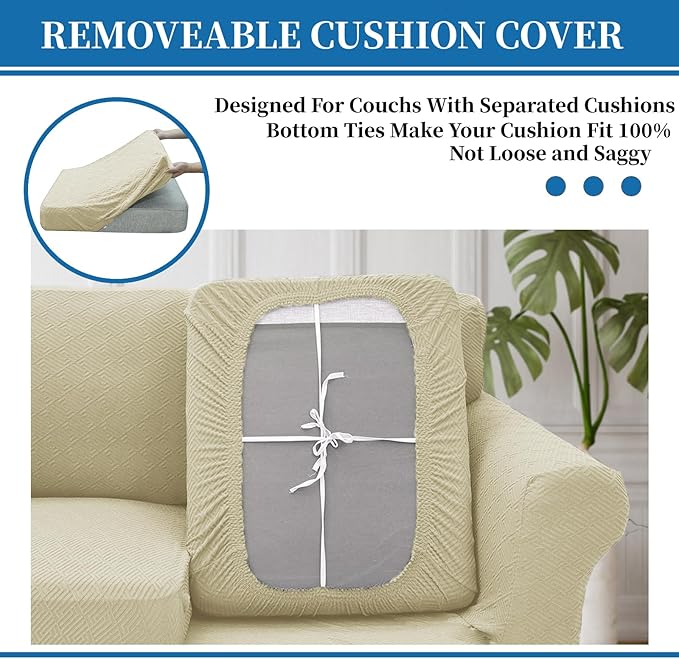 XINEAGE New 3 Pieces Couch Covers for 2 Extra Large Cushion Sofa Super Stretch Sofa Cover for 2 Large Seat Universal Loveseat Slip Cover for Living Room (Light Beige), 71"-91"(2 Cushions)