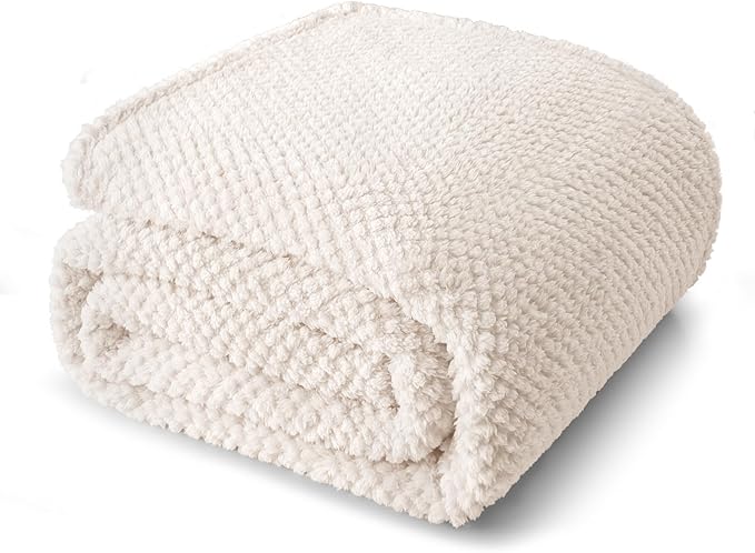 Whale Flotilla Extra Large Fuzzy Fleece Throw Blanket for Couch, 50x70 Inch Fluffy Warm Soft Jacquard Blankets for All Season, Lightweight and Cozy, Ivory