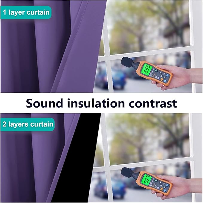NICETOWN 100% Blackout Curtains with Black Liners, Thermal Insulated Full Blackout 2-Layer Lined Drapes, Energy Efficiency Window Draperies for Bedroom (Lilac Purple, 2 Panels, 52-inch W by 63-inch L)