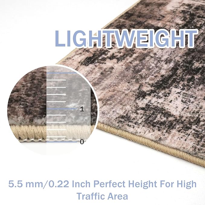 IOHOUZE Abstract Runner Rug 3x14 Ft Washable Runners for Hallways, Non Slip Kitchen Runner Printed Faux Wool Entryway Runner Indoor, Modern Abstract Floor Carpet for Hall Stair, Brown/Rust