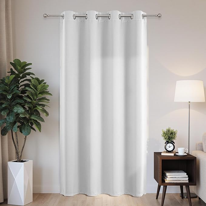 Joydeco Blackout Patio Sliding Door Curtains 72 Inches Long, Grommet Privacy Room Divider Curtains, Extra Wide Thermal Blackout Drapes for Bedroom Living Room (Greyish White, 60Wx72L, 1 Panel)