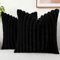 decorUhome Cozy Faux Fur Throw Pillow Covers 16x16 Set of 2 Decorative Soft Plush Striped Modern Farmhouse Boho Couch Pillow Cases with Velvet Back for Sofa Bed Living Room, Black