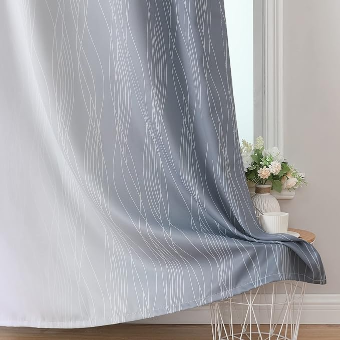 Estelar Textiler Grayish White and Grey Blackout Curtains for Living Room, Ombre Thermal Insulated Noise Reducing Blackout Drapes for Bedroom, Full Room Darkening Grommet Curtains, 52Wx45L, 2 Panels