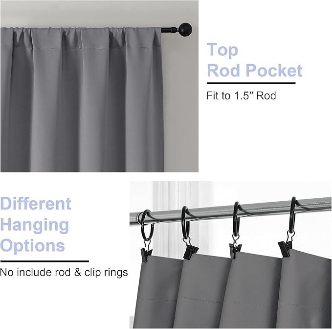 Simplebrand Ava Light Grey Blackout Curtains for Bedroom 84 Inch Length 2 Panels Set, Solid Thermal Insulated Privacy Living Room Window Treatment Curtains Blackout Drapes, W40 x L84 Inch, Light Grey