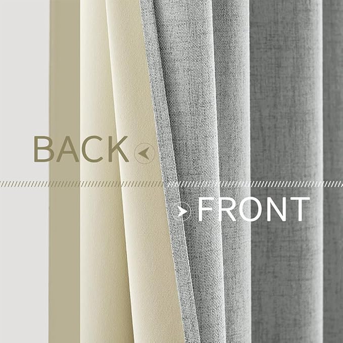 MIULEE Linen Curtains for Bedroom 100% Blackout Thermal Insulated Glacier Gray Grommet Room Darkening Curtains & Drapes for Living Room Nursery 52 x 54 Inch (2 Panels)
