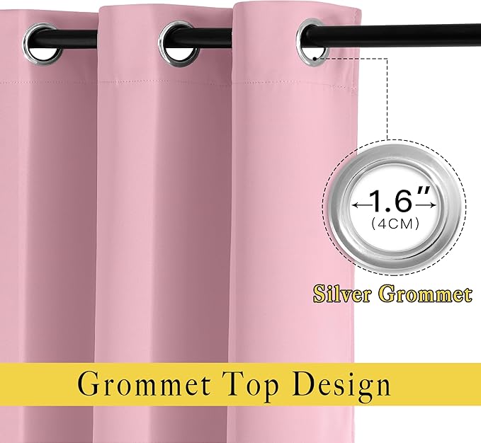 NICETOWN Blackout Curtains Panels for Bedroom - 3 Pass Microfiber Noise Reducing Thermal Insulated Solid Ring Top Blackout Window Drapes (2 Panels, 66 x 72 Inch, Crystal Pink)