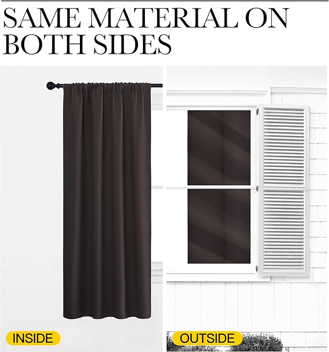 NICETOWN Kitchen Curtains Thermal Insulated Curtains & Drapes, Small Window Blackout Curtain Panels for Girls Room (Toffee Brown, 34" Wide x 54" Long, 2 Panels)