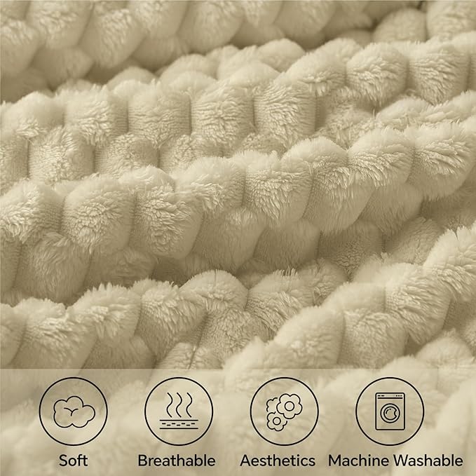 BEDELITE Fleece Throw Blanket for Couch & Bed - 3D Jacquard Decorative Almond Blanket, Super Soft and Cozy Warm Fuzzy Blanket All Seasons Suitable, 60x80Inches