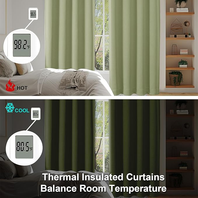 Simplebrand Sage Green Blackout Curtains for Bedroom 102 Inches Long 2 Panels, Solid Thermal Insulated, Energy Saving Living Room Window Treatment Curtains Blackout Drapes, W50 x L102 Inch, Sage Green