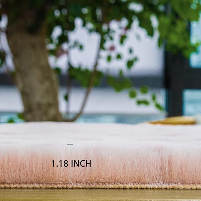 ORINOVA Fluffy Pink Washable Runner Rugs for Bedroom Fuzzy Faux Rabbit Shag Fur Rug for Living Room Furry Runner Rugs for Hallway 2x8 Nursery Rug