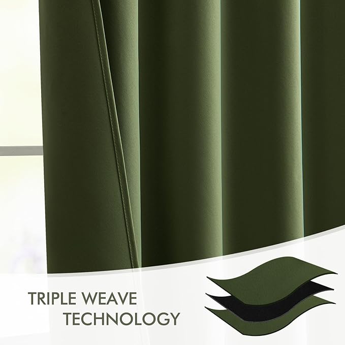 MIULEE Olive Green Back Tab Blackout Curtain 96 Inch Long 2 Panels Set for Bedroom, Rod Pocket/Pinch Pleat Thermal Insulated Living Room Darkening Pleated Light Blocking Floor to Ceiling Drape
