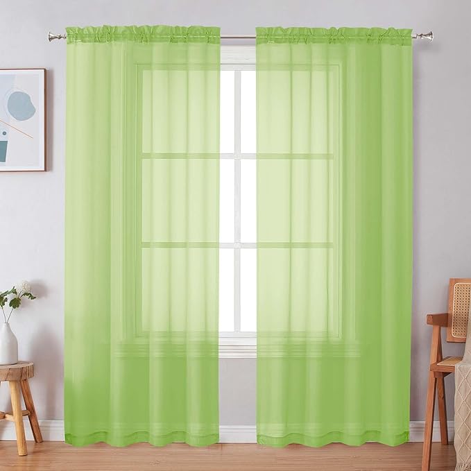 Simplebrand Lime Sheer Curtains 84 Inches Long, Light Filtering Rod Pocket Solid Color Window Sheer Curtain Panels, Elegant Curtains & Drapes for Living Room, Bedroom 2 Panels (Lime, 42" W x 84" L)